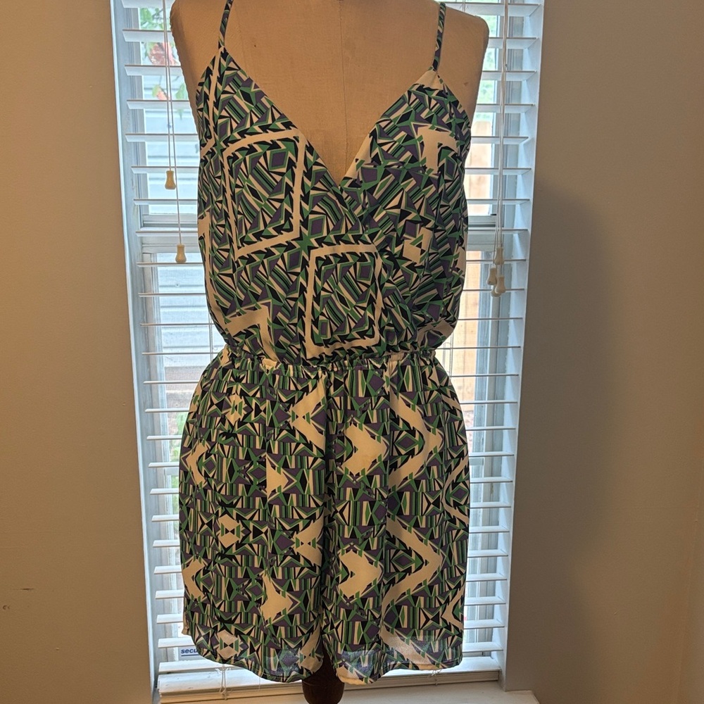 Sophie & Kate Geometric Print Sleeveless Romper with wrap style bodice